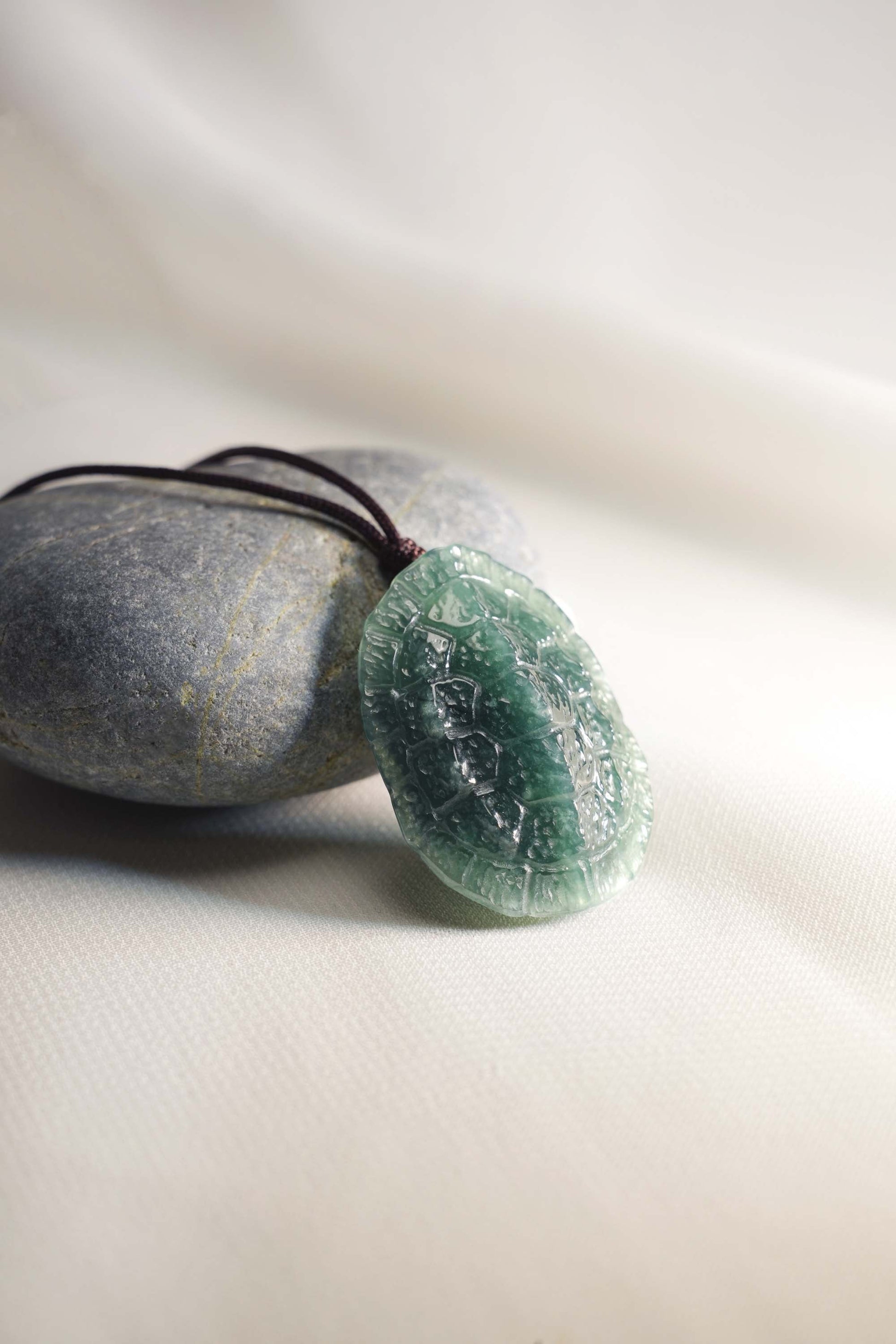 Carved Turtle Shell in Bluish Green Jadeite