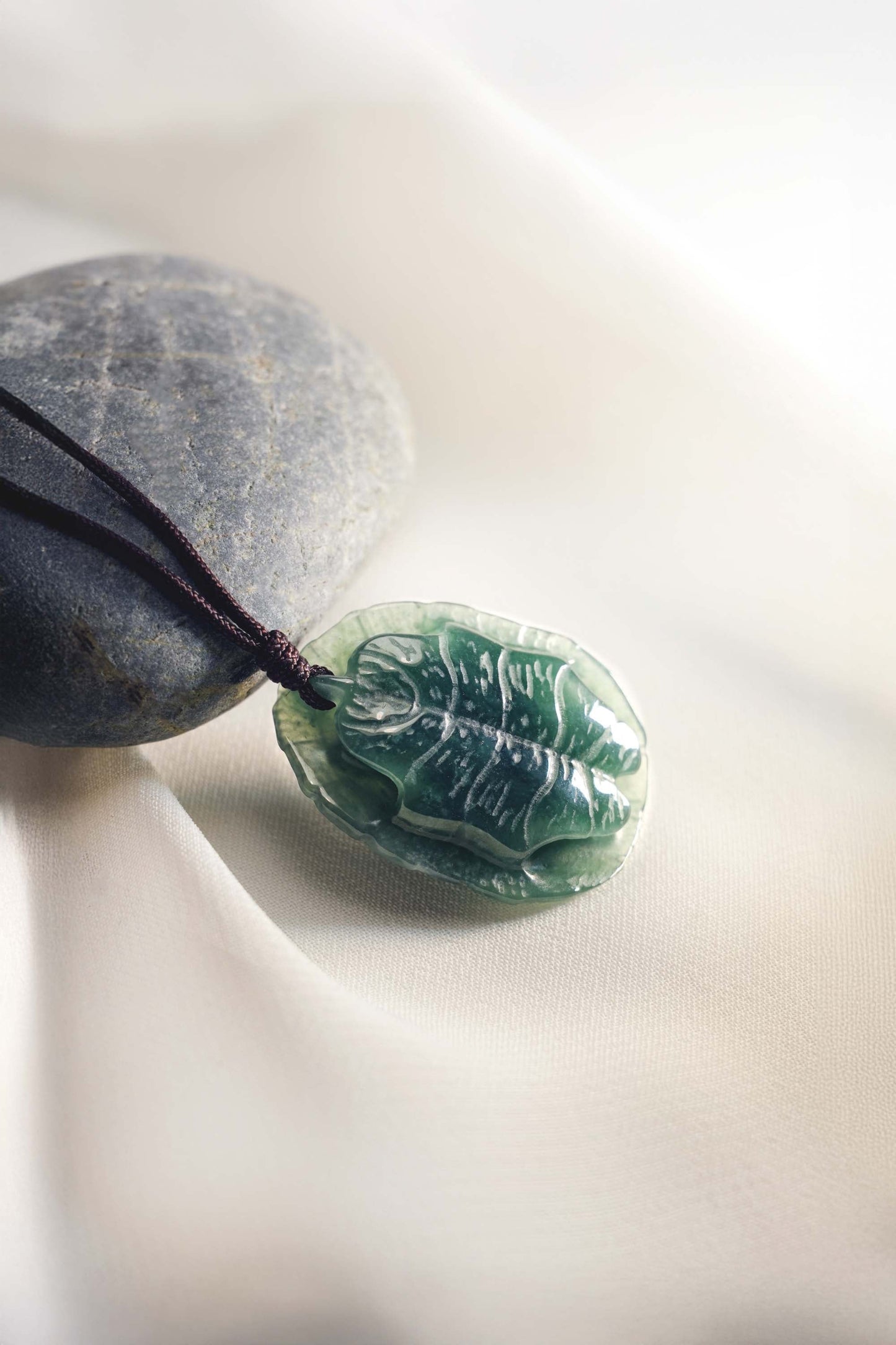 Carved Turtle Shell in Bluish Green Jadeite-Bottom