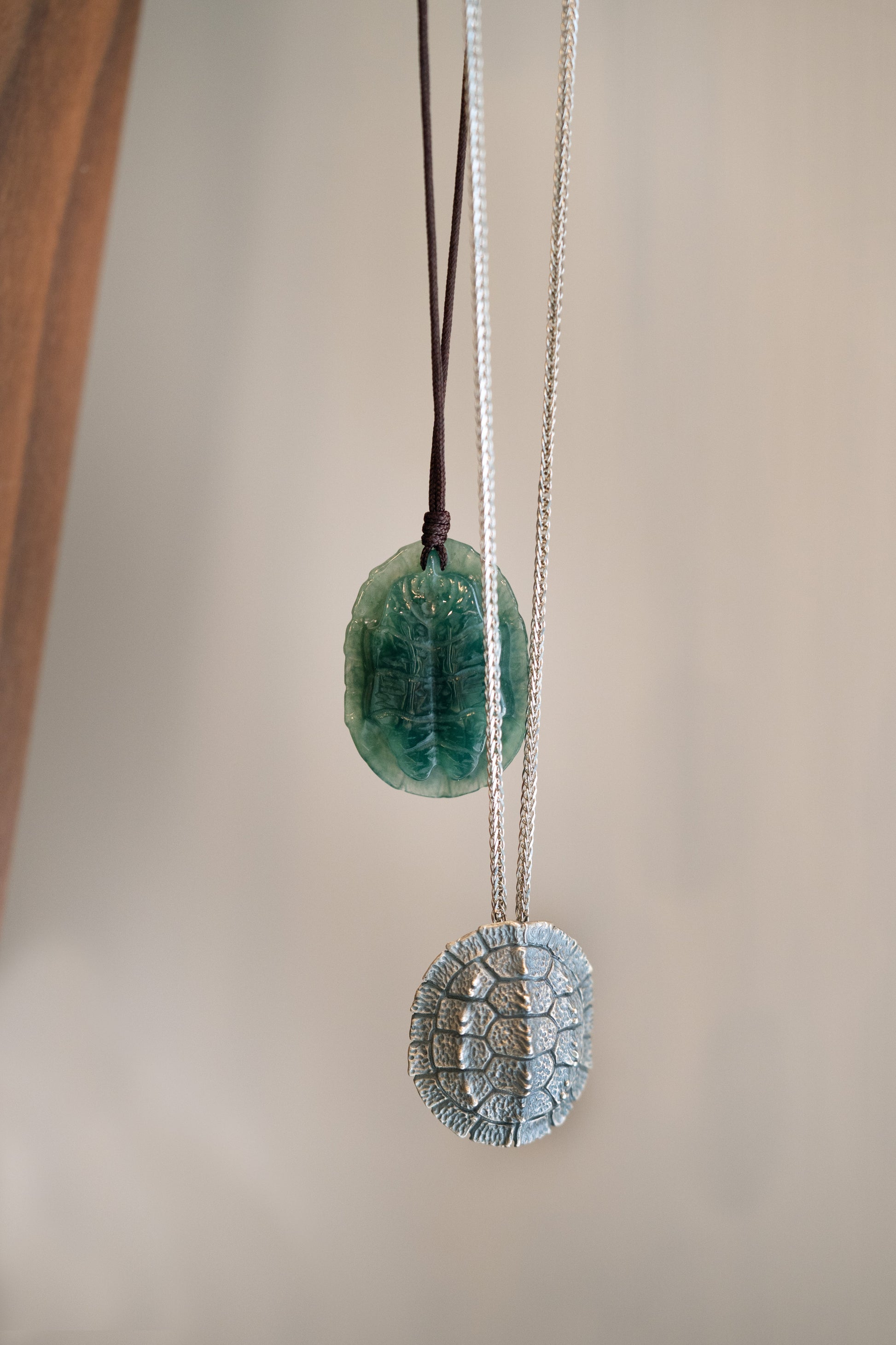 Bluish Green Jadeite Turtle Shell and Silver Turtle Shell