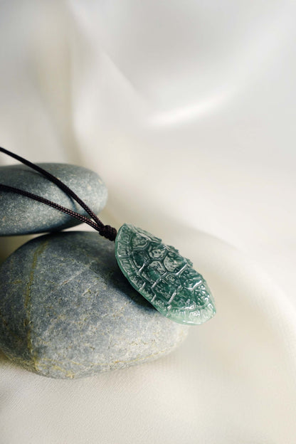Carved Turtle Shell in Bluish Green Jadeite - Lateral
