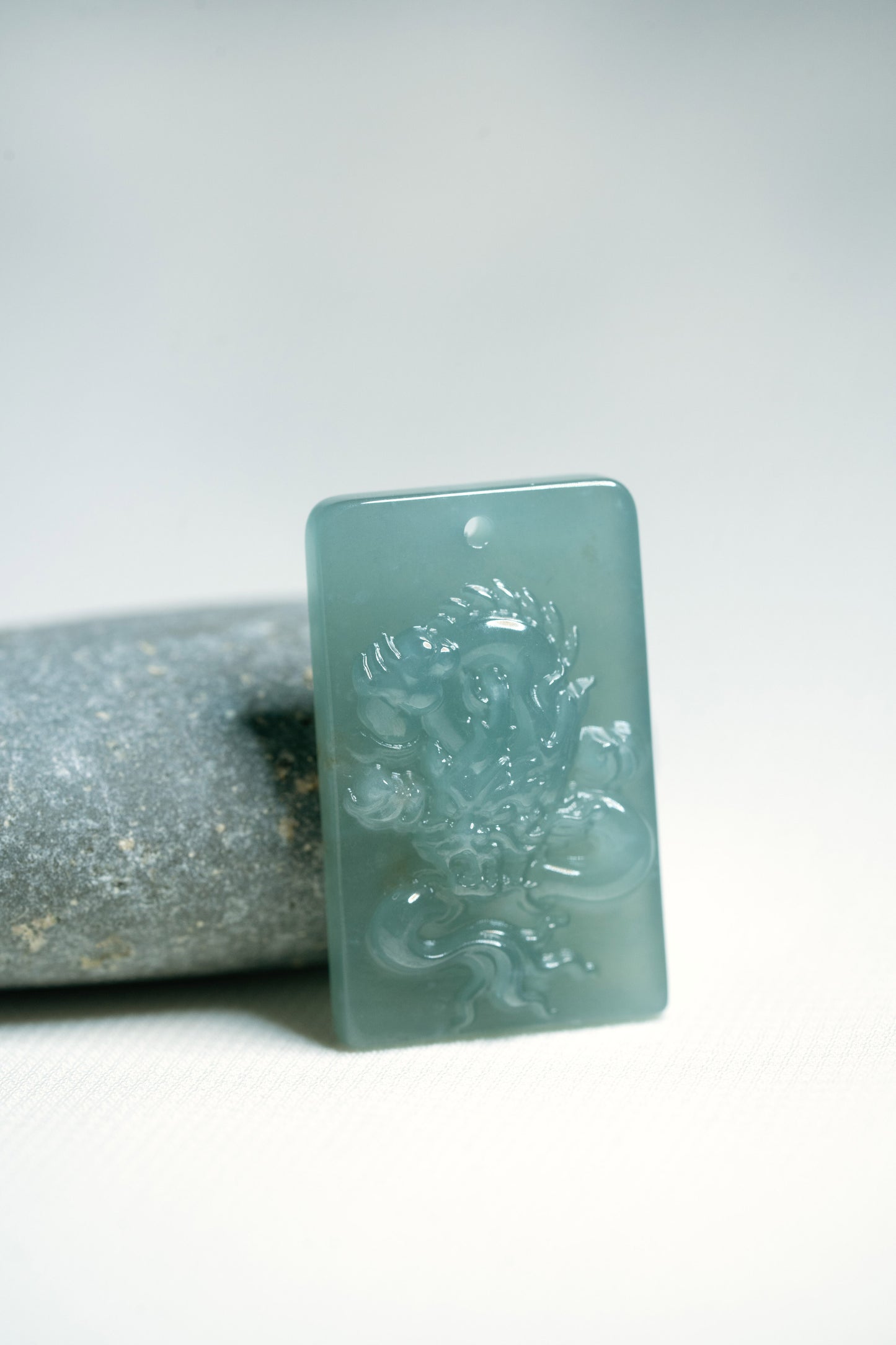 Zodiac Dragon in Bluish Green Jadeite Jade Pendant