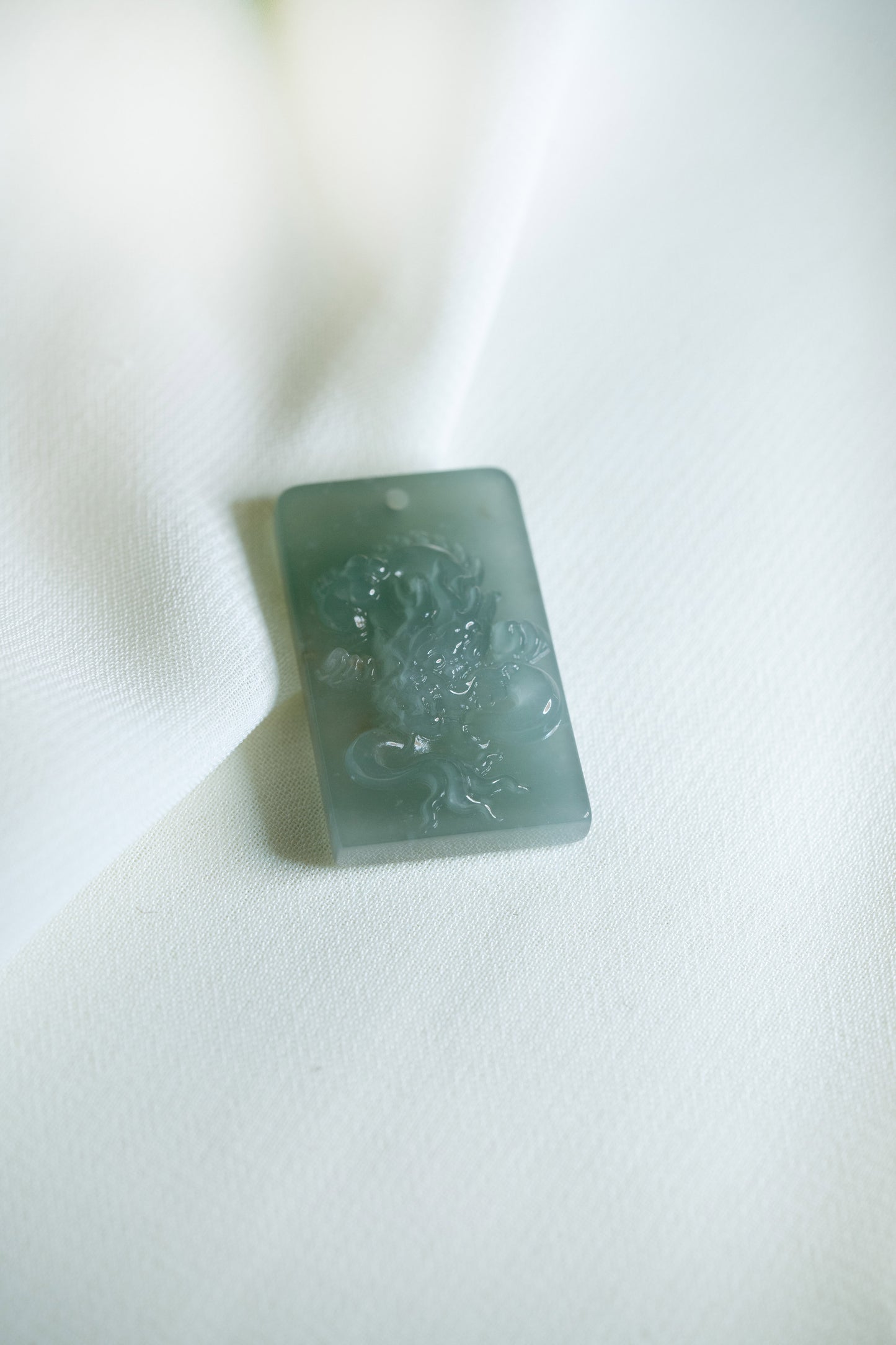 Zodiac Dragon in Bluish Green Jadeite Jade Pendant