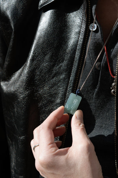 Zodiac Dog in Bluish Green Jadeite Jade Pendant accented with a loop hung on a 925 Silver Chain