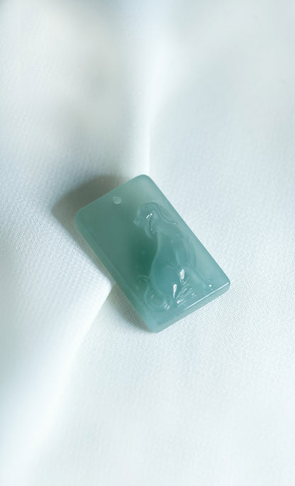 Zodiac Dog in Bluish Green Jadeite Jade Pendant