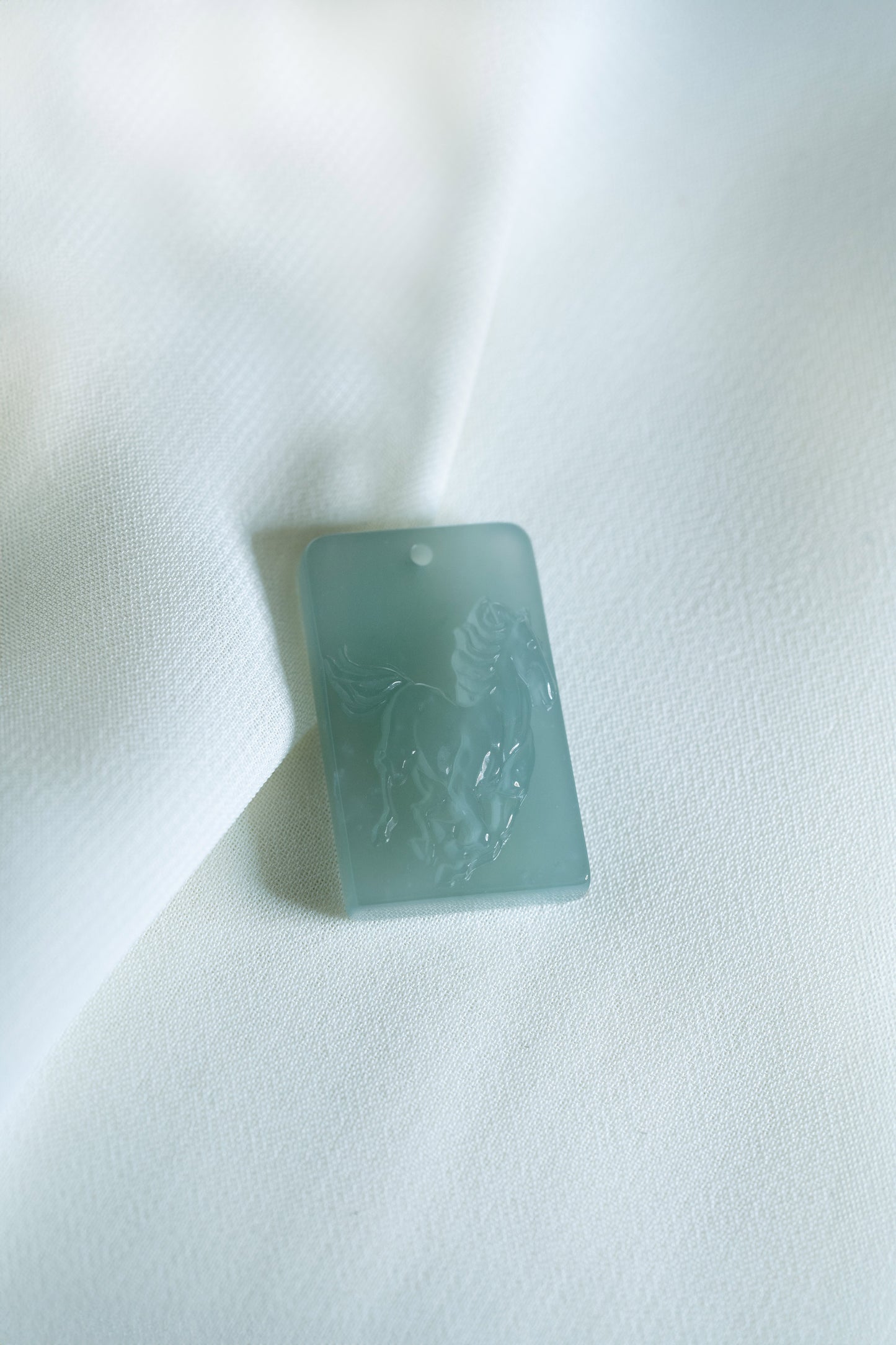 Zodiac Horse in Bluish Green Jadeite Jade Pendant