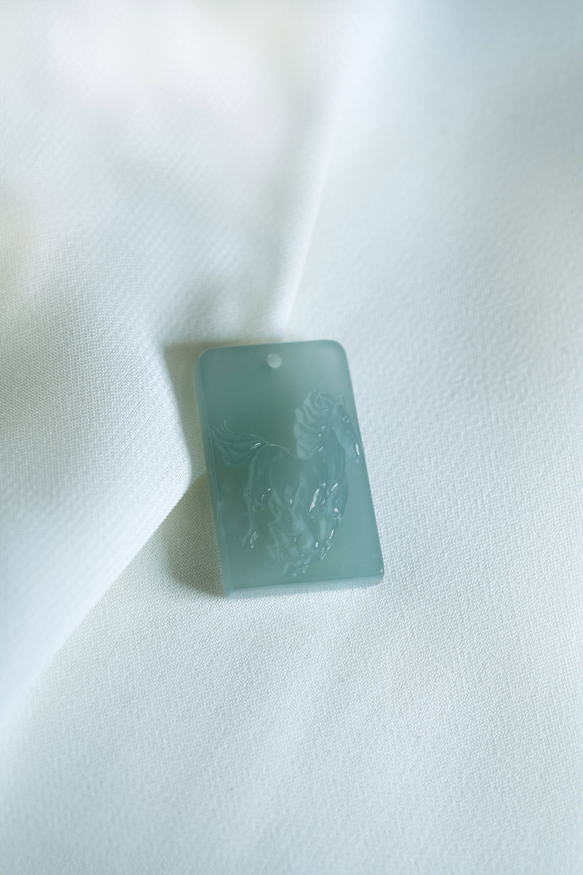 Zodiac Horse in Bluish Green Jadeite Jade Pendant