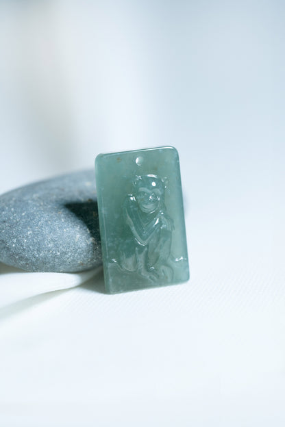 Zodiac Monkey in Bluish Green Jadeite Jade Pendant
