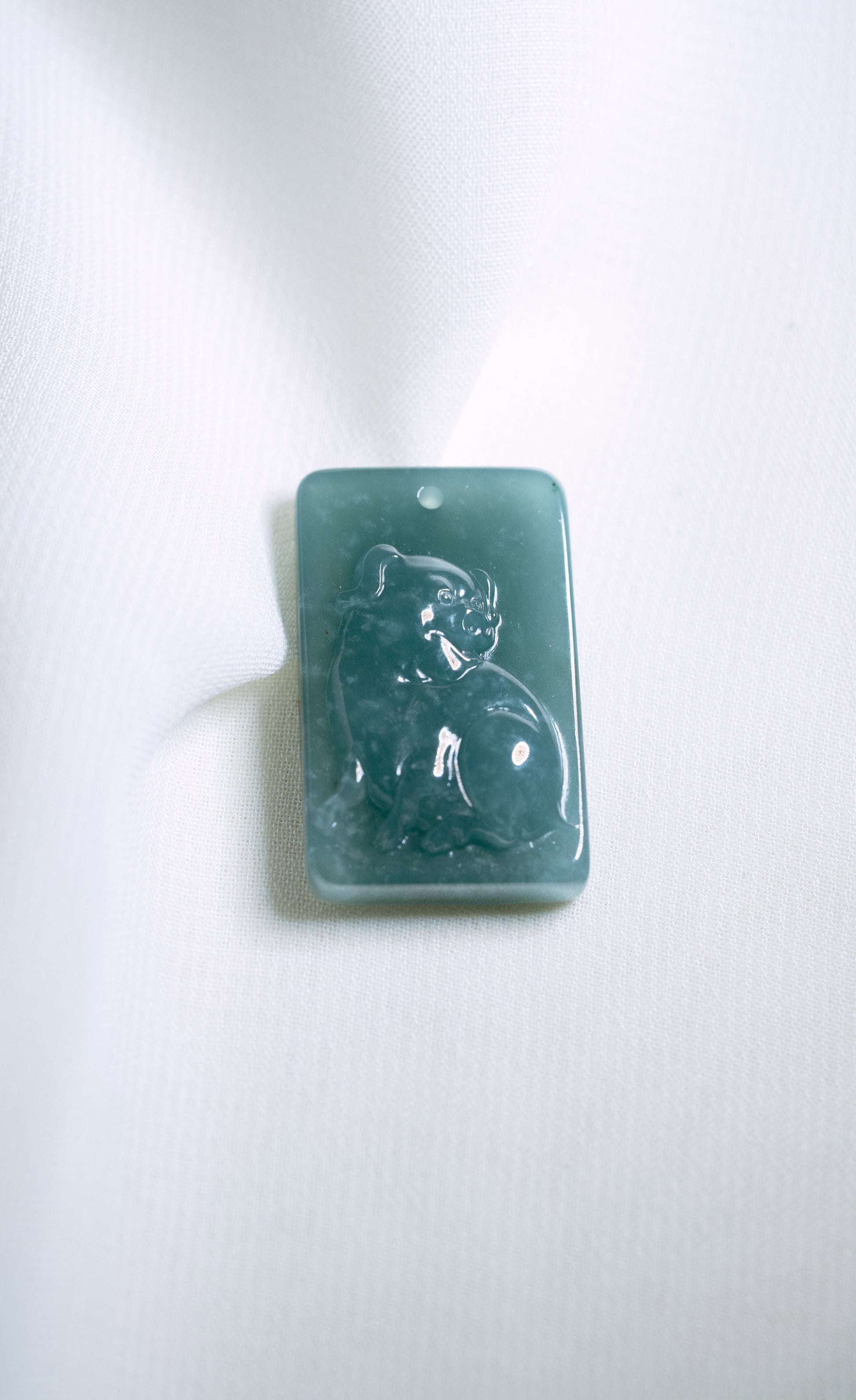 Zodiac Pig in Bluish Green Jadeite Jade Pendant