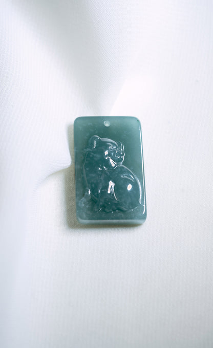 Zodiac Pig in Bluish Green Jadeite Jade Pendant