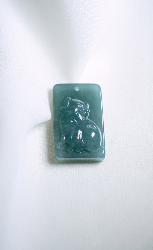 Zodiac Pig in Bluish Green Jadeite Jade Pendant