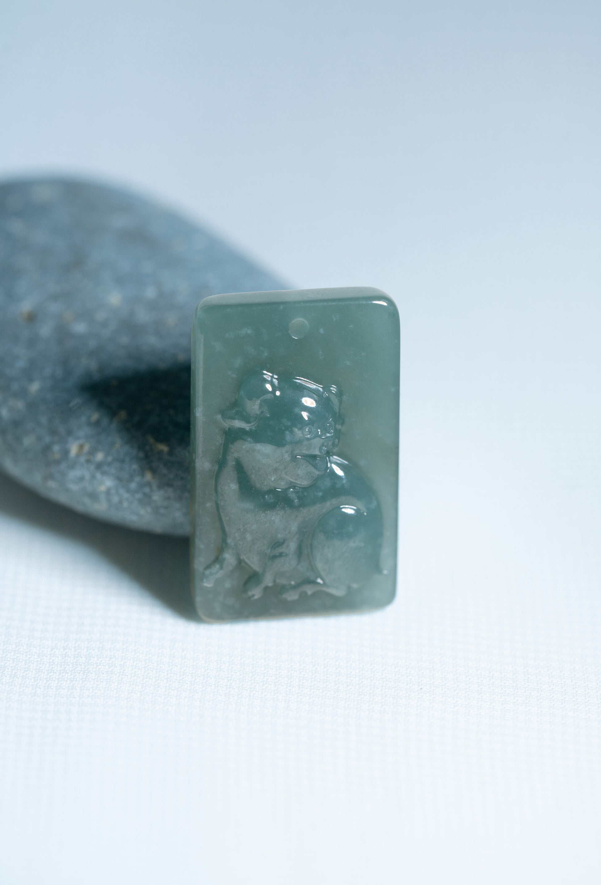 Zodiac Pig in Bluish Green Jadeite Jade Pendant