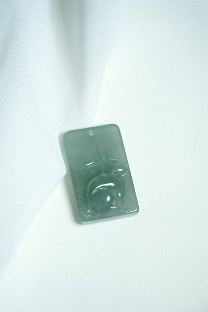 Zodiac Rabbit in Bluish Green Jadeite Jade Pendant