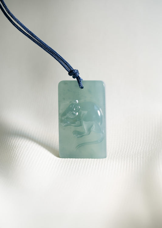 Zodiac Rat in Bluish Green Jadeite Jade Pendant