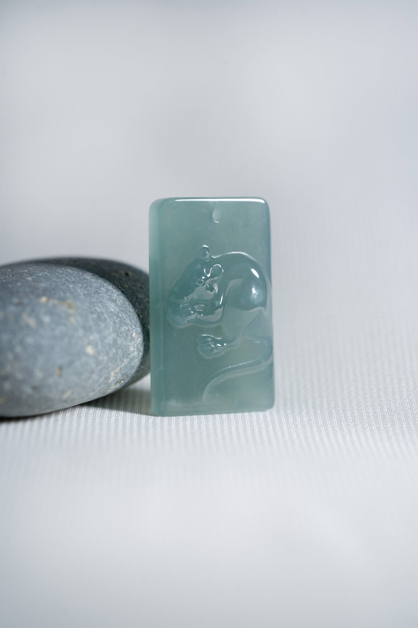 Zodiac Rat in Bluish Green Jadeite Jade Pendant
