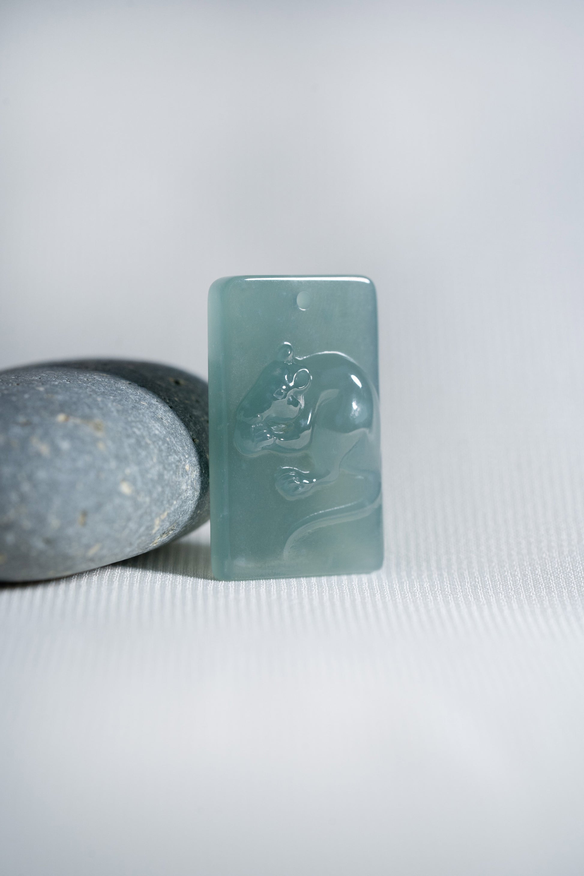 Zodiac Rat in Bluish Green Jadeite Jade Pendant