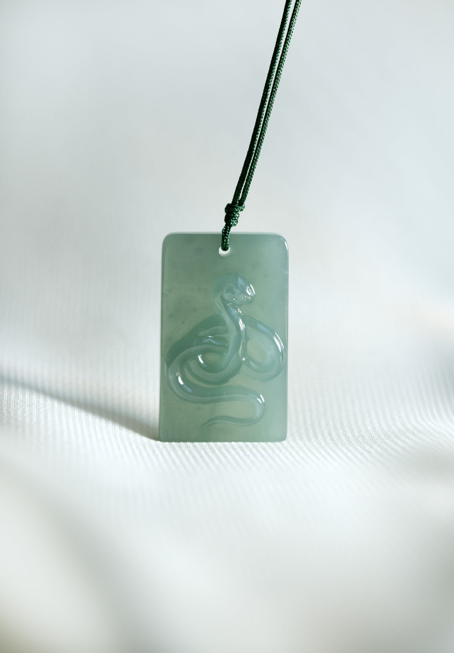 Zodiac Snake in Bluish Green Jadeite Jade Pendant