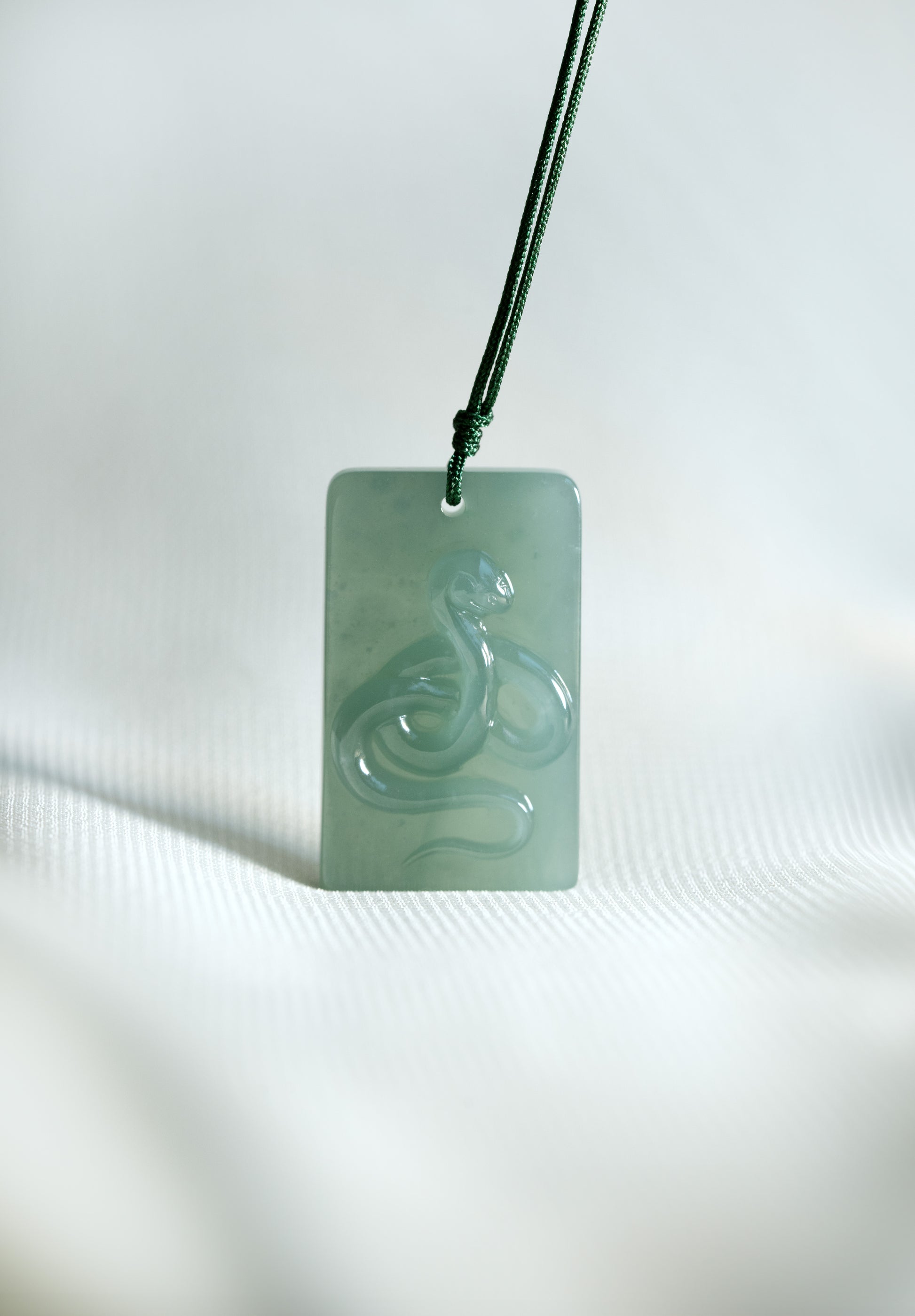 Zodiac Snake in Bluish Green Jadeite Jade Pendant