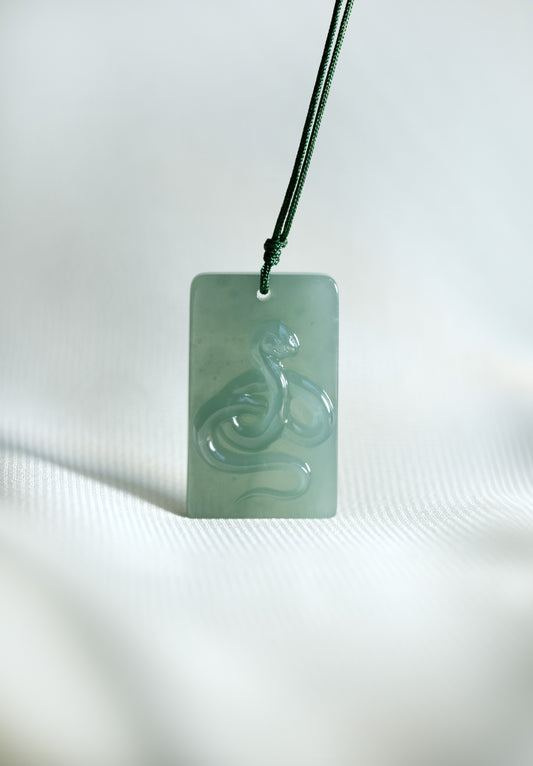 Zodiac Snake in Bluish Green Jadeite Jade Pendant