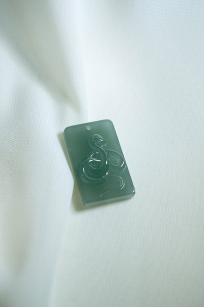 Zodiac Snake in Bluish Green Jadeite Jade Pendant