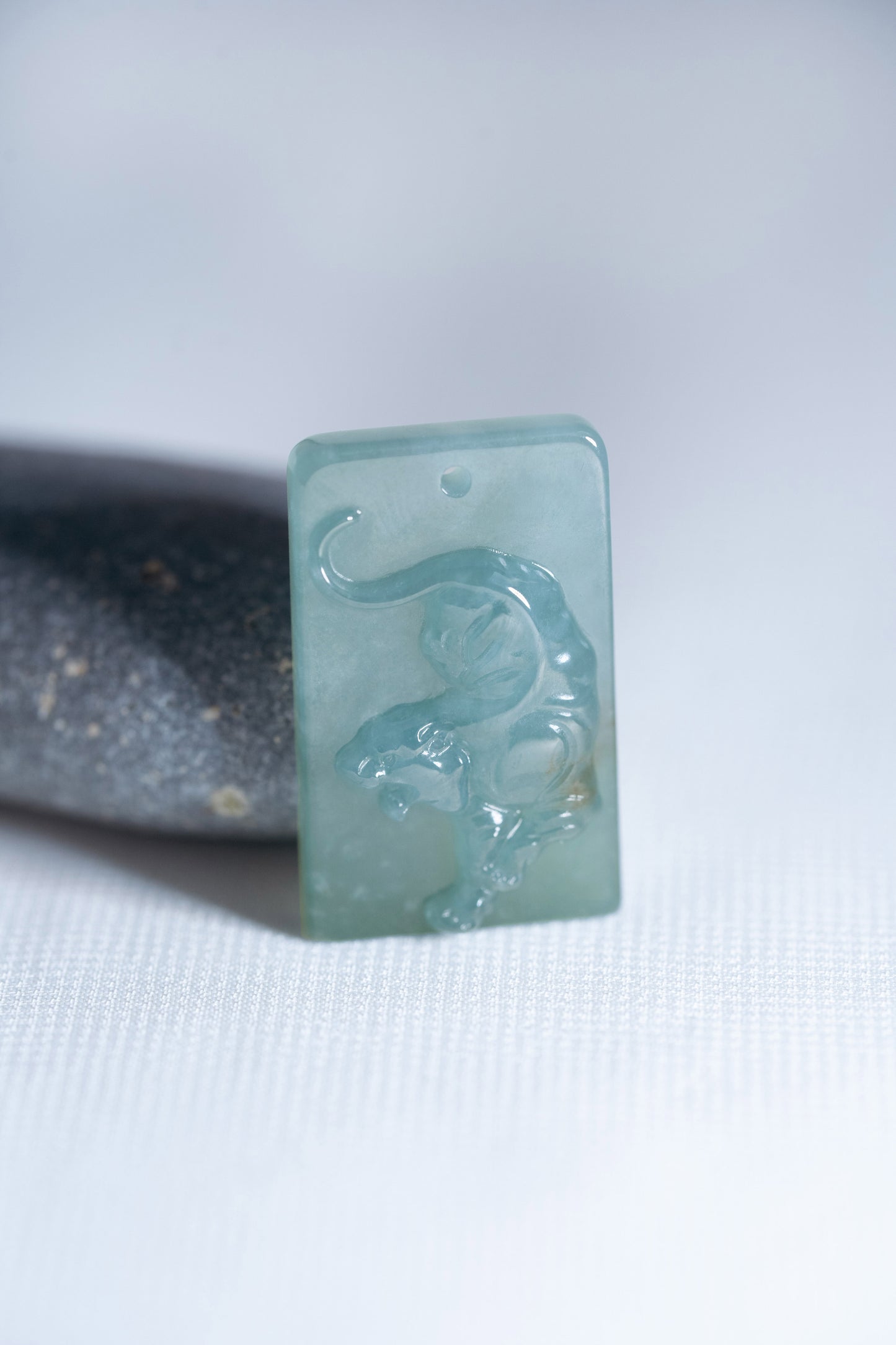 Zodiac Tiger in Bluish Green Jadeite Jade Pendant