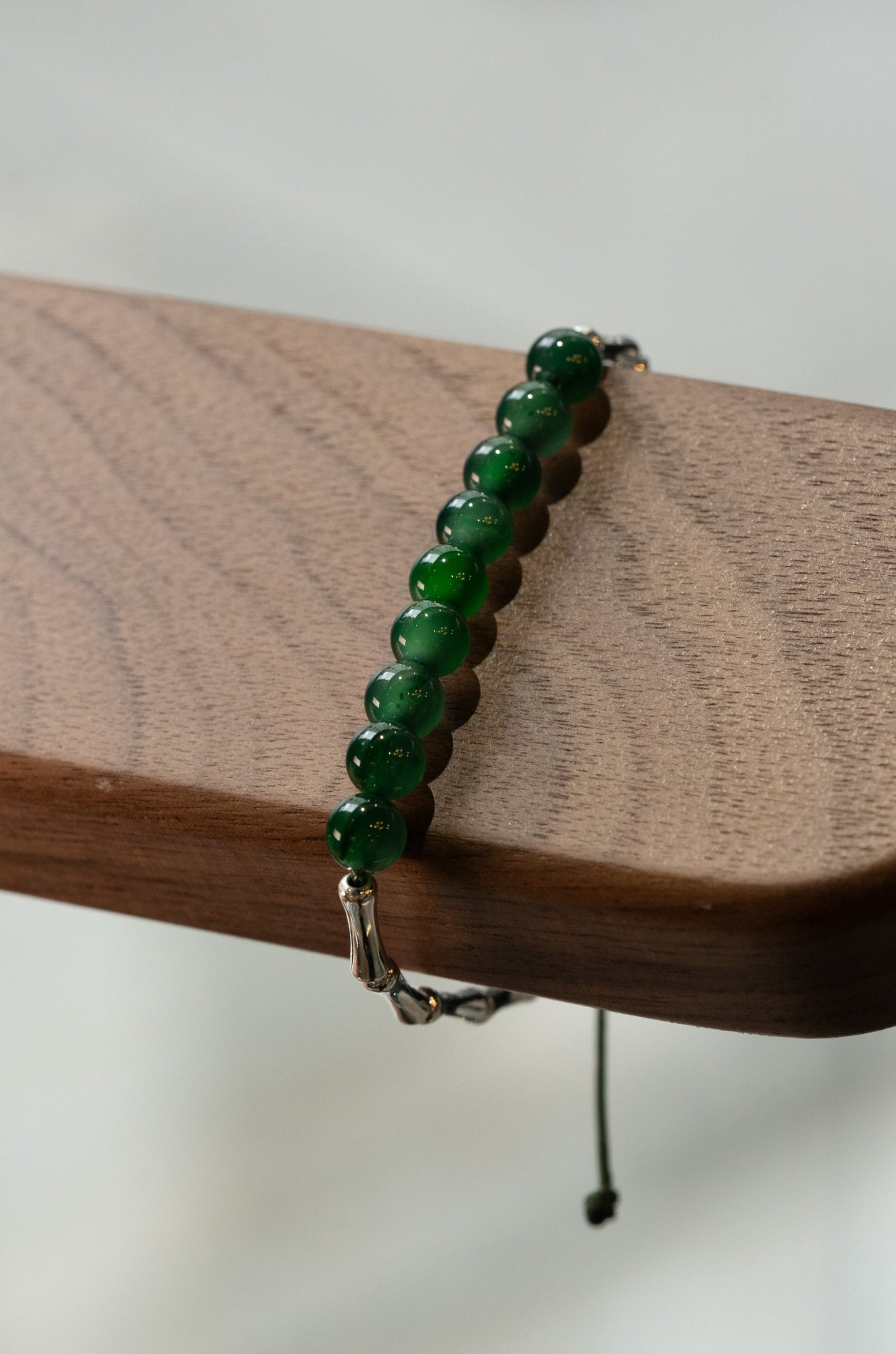Deep Green Jadeite Beads Bracelet  with Intense Green Patches and 925 Silver Nuggets