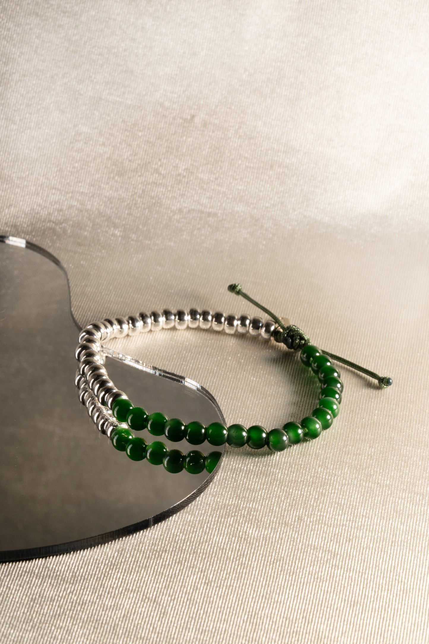 Deep Green Jadeite Beads Bracelet with 925 Silver Nuggets