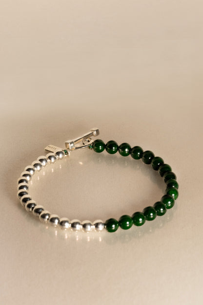 Bead Bracelet - Green Jadeite Beads & 925 Silver Nuggets - #13