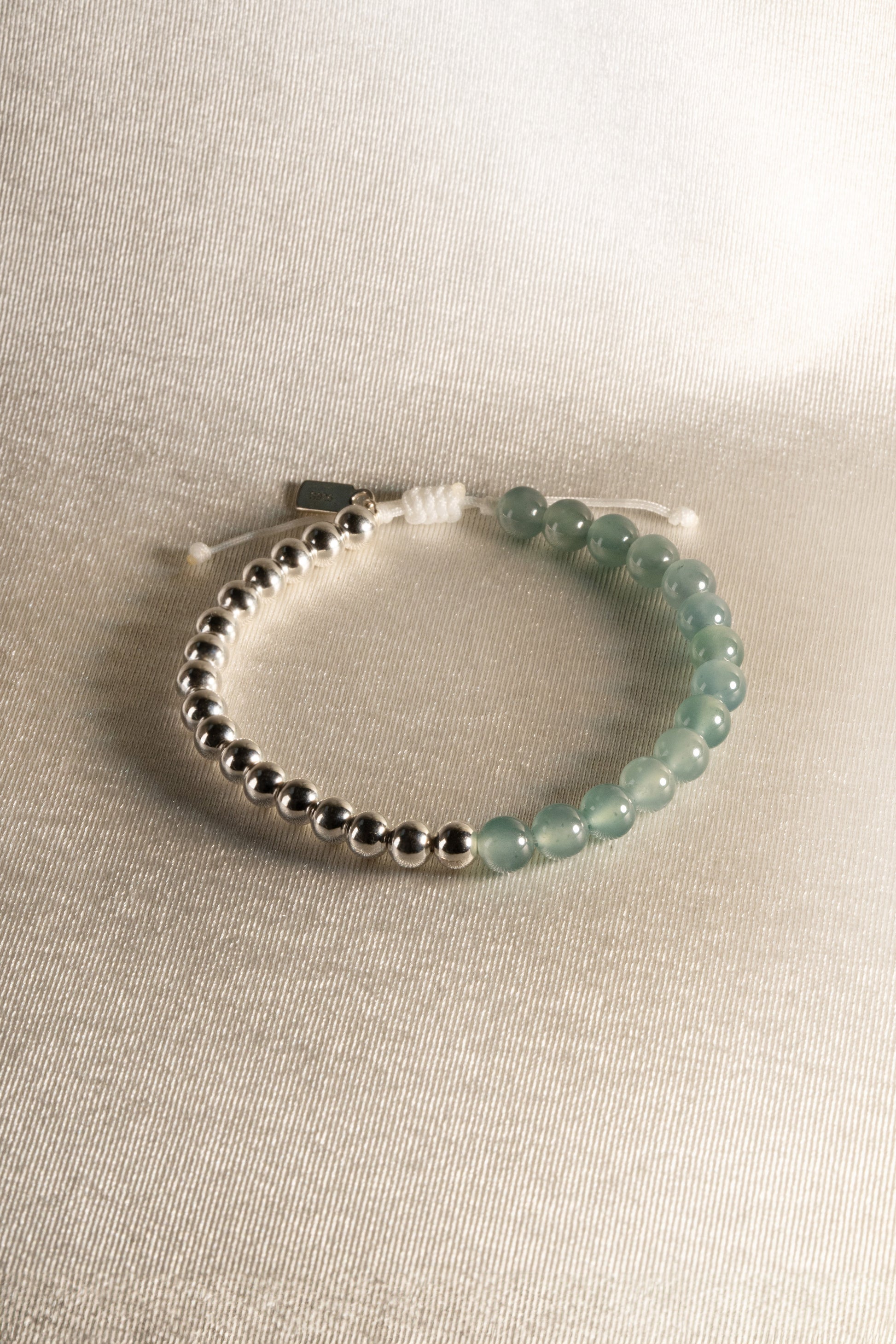 Medium Bluish Green Jadeite Bracelet with 925 Silver Nuggets