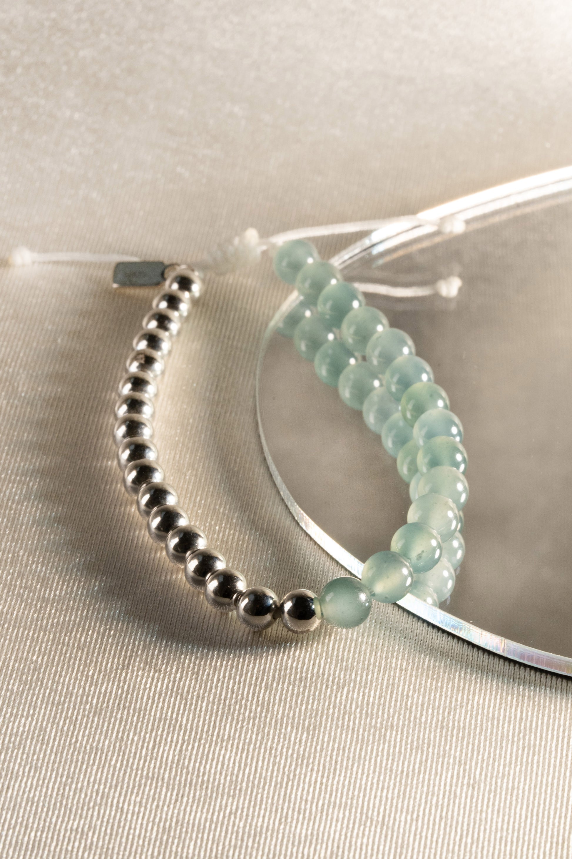 Medium Bluish Green Jadeite Bracelet with 925 Silver Nuggets