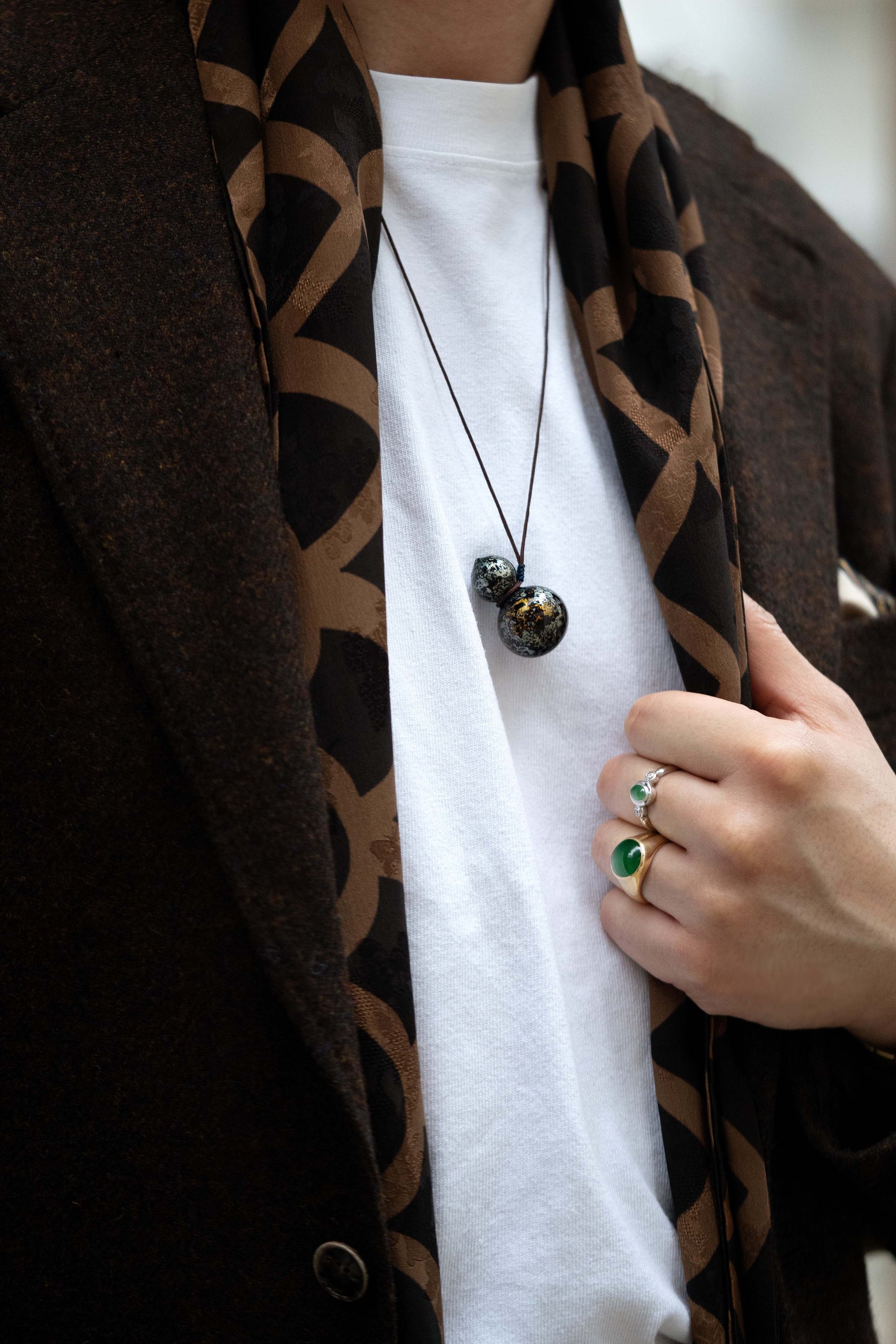 Black Multicolored Lacquer Wulu Pendant matches with Serene Silk Scarf