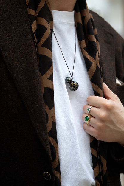 Black Multicolored Lacquer Wulu Pendant matches with Serene Silk Scarf