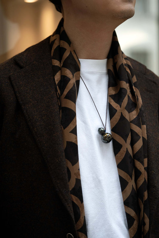Black Multicolored Lacquer Wulu Pendant matches with Serene Silk Scarf