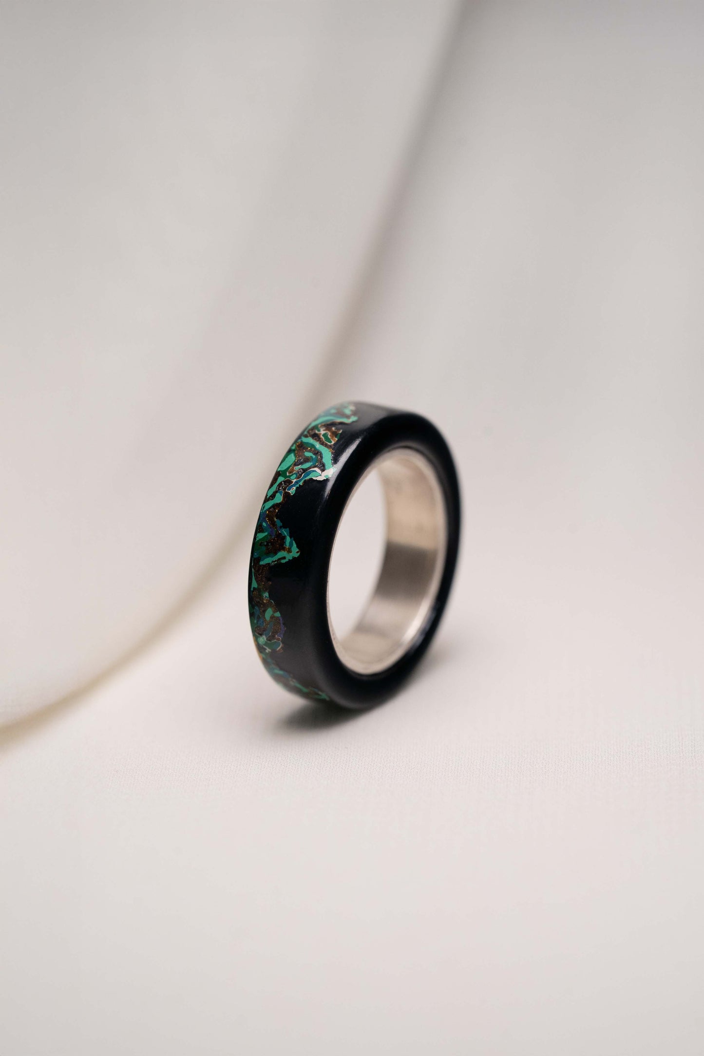 Black with Green Lacquer Ring with 925 Silver