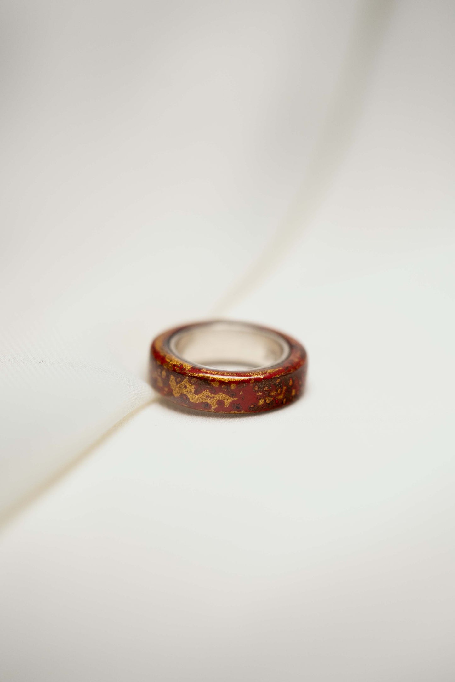 Red with Gold Lacquer Ring with 925 Silver