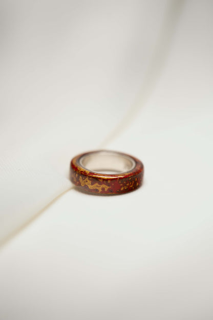 Red with Gold Lacquer Ring with 925 Silver