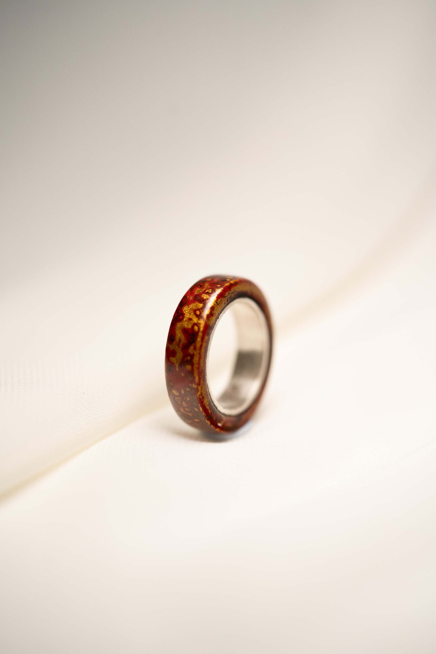 Red with Gold Lacquer Ring with 925 Silver