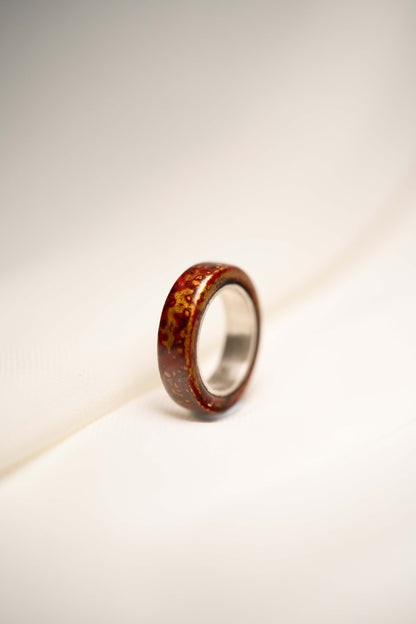 Red with Gold Lacquer Ring with 925 Silver