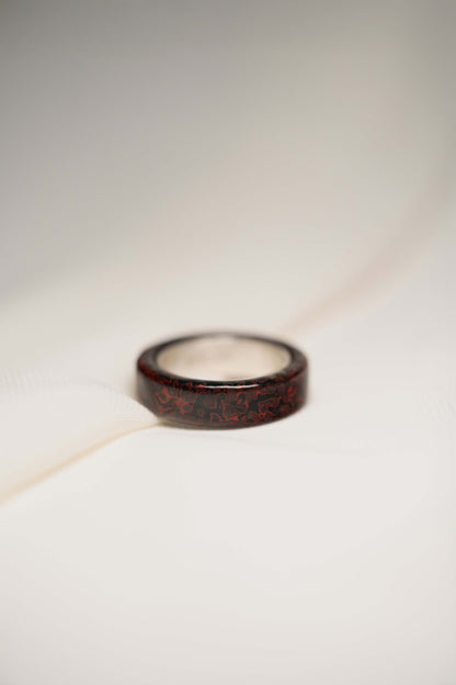 Black with Red Lacquer Ring with 925 Silver
