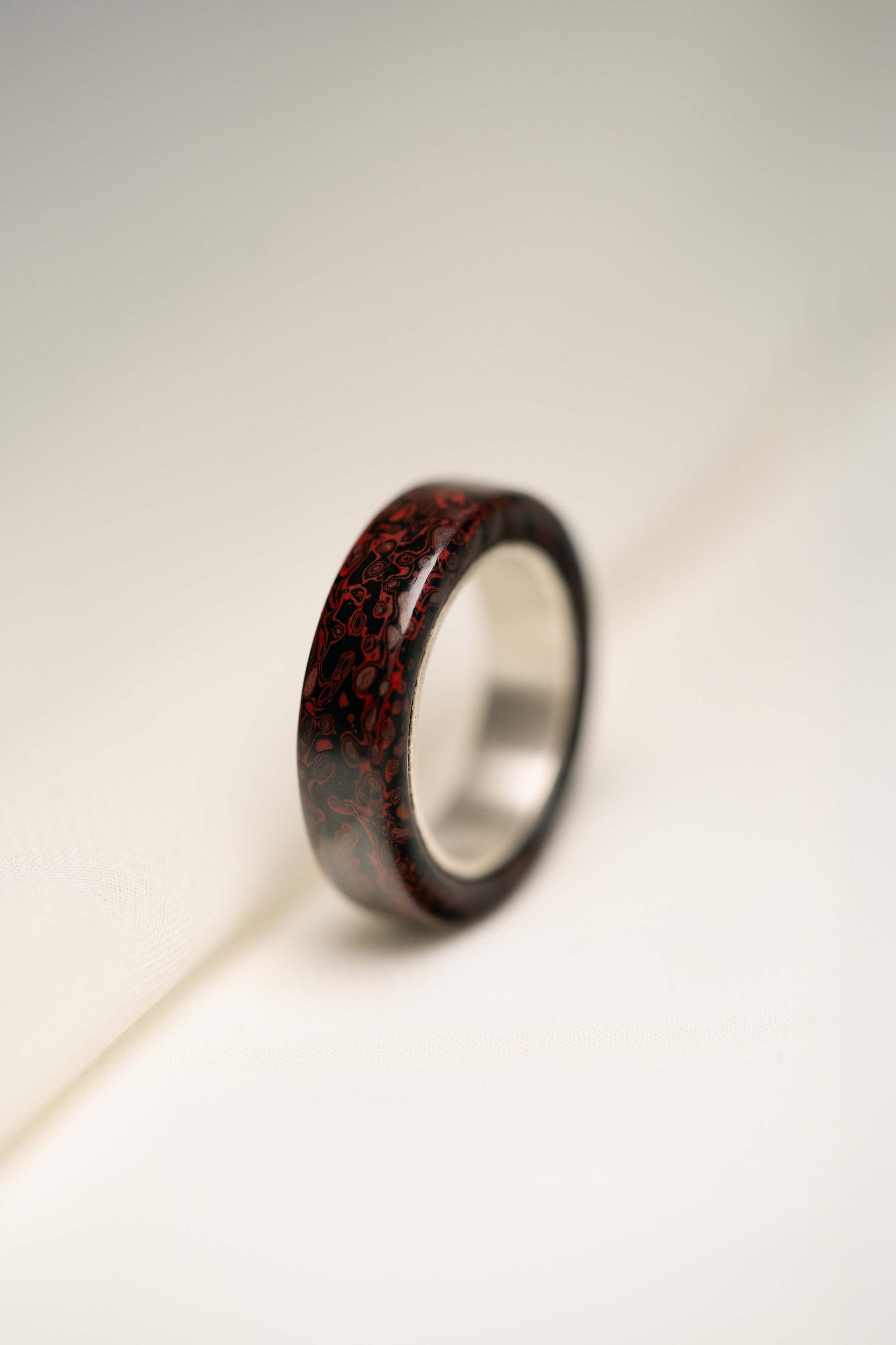 Black with Red Lacquer Ring with 925 Silver