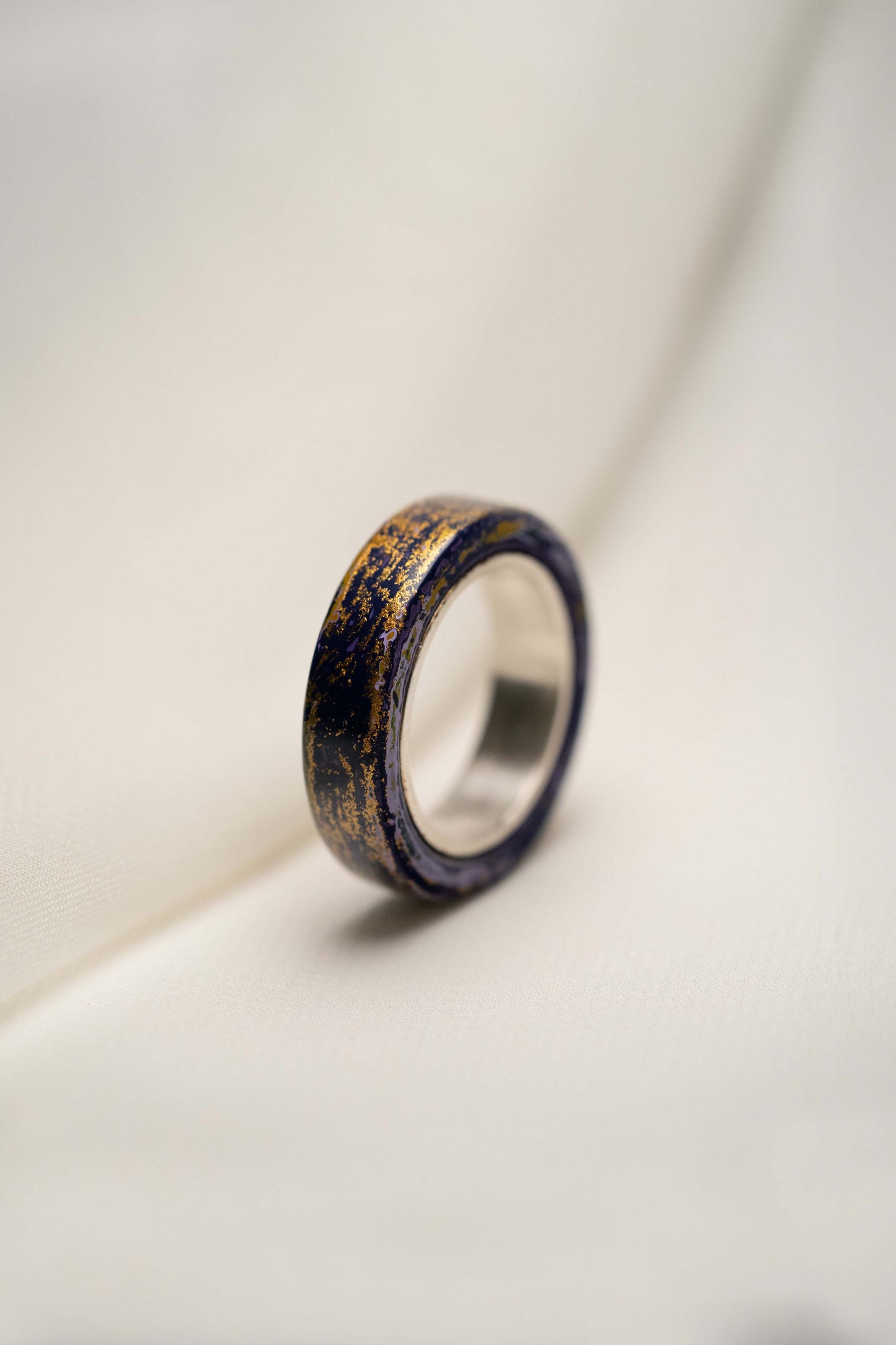 Purple with Gold Lacquer Ring with 925 Silver