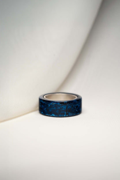 Black with Blue Lacquer Ring with 925 Silver