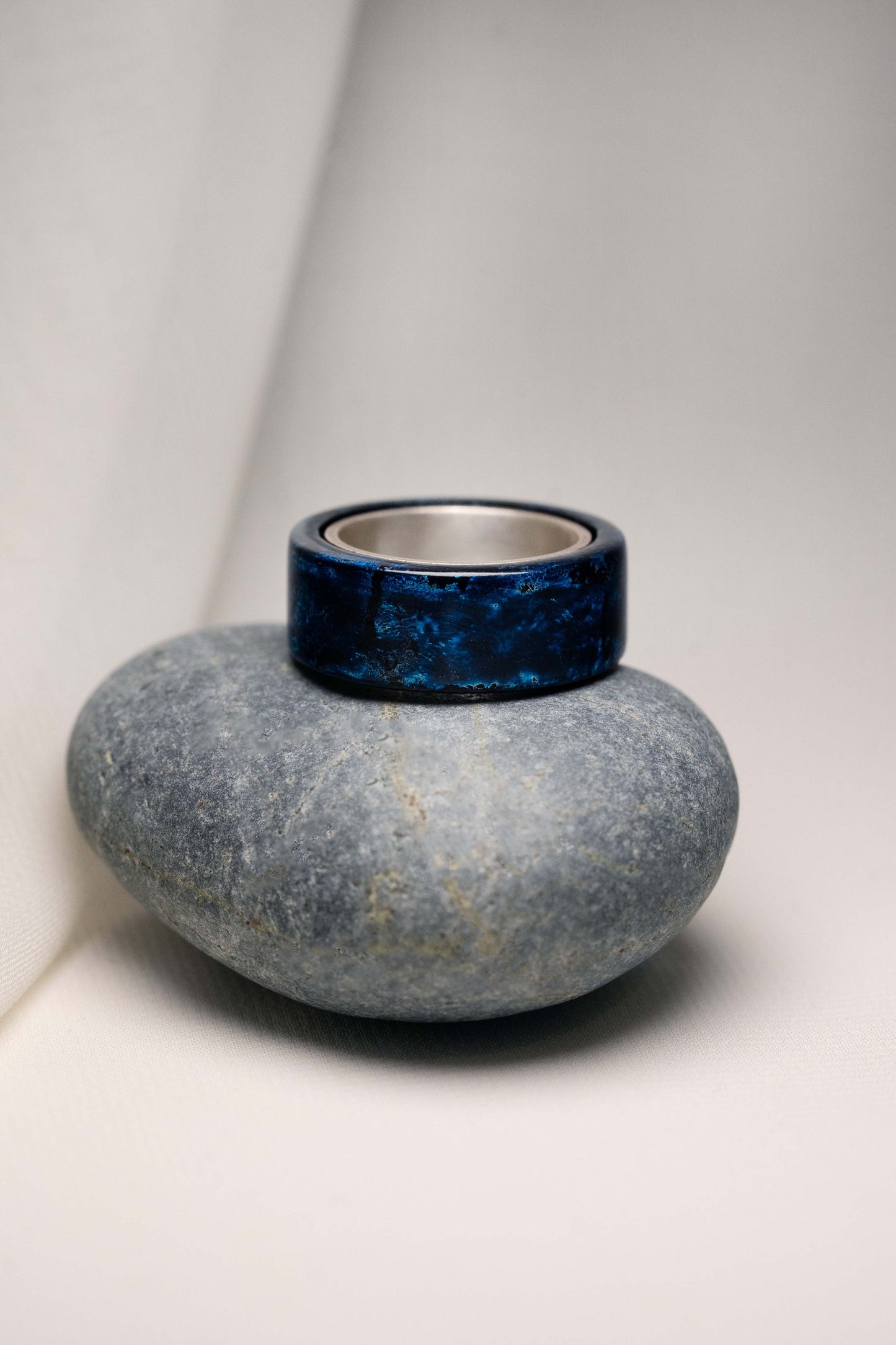 Black with Blue Lacquer Ring with 925 Silver