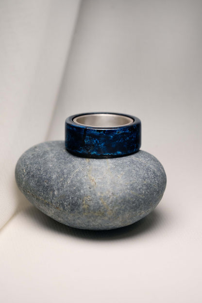 Black with Blue Lacquer Ring with 925 Silver