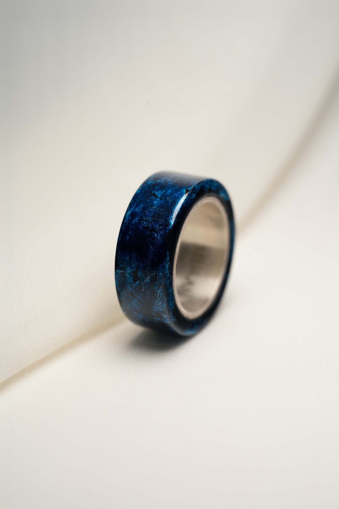 Black with Blue Lacquer Ring with 925 Silver