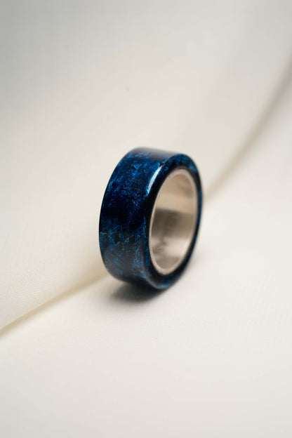 Black with Blue Lacquer Ring with 925 Silver