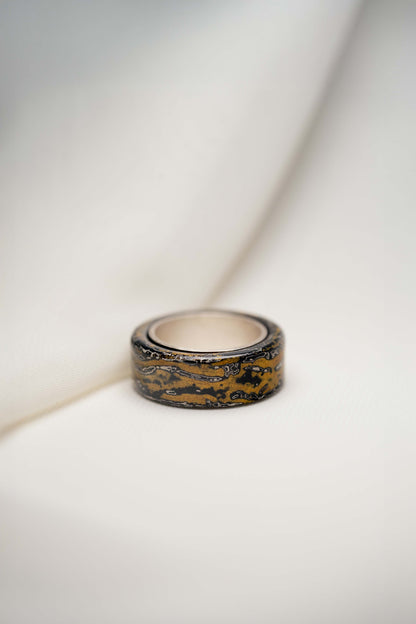 Black with Gold Lacquer Ring with 925 Silver