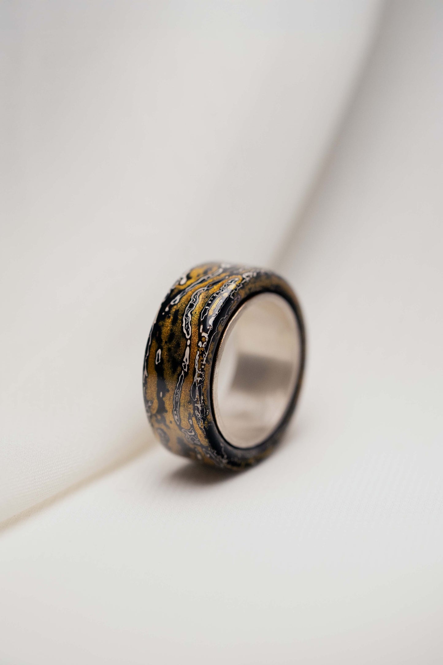 Black with Gold Lacquer Ring with 925 Silver