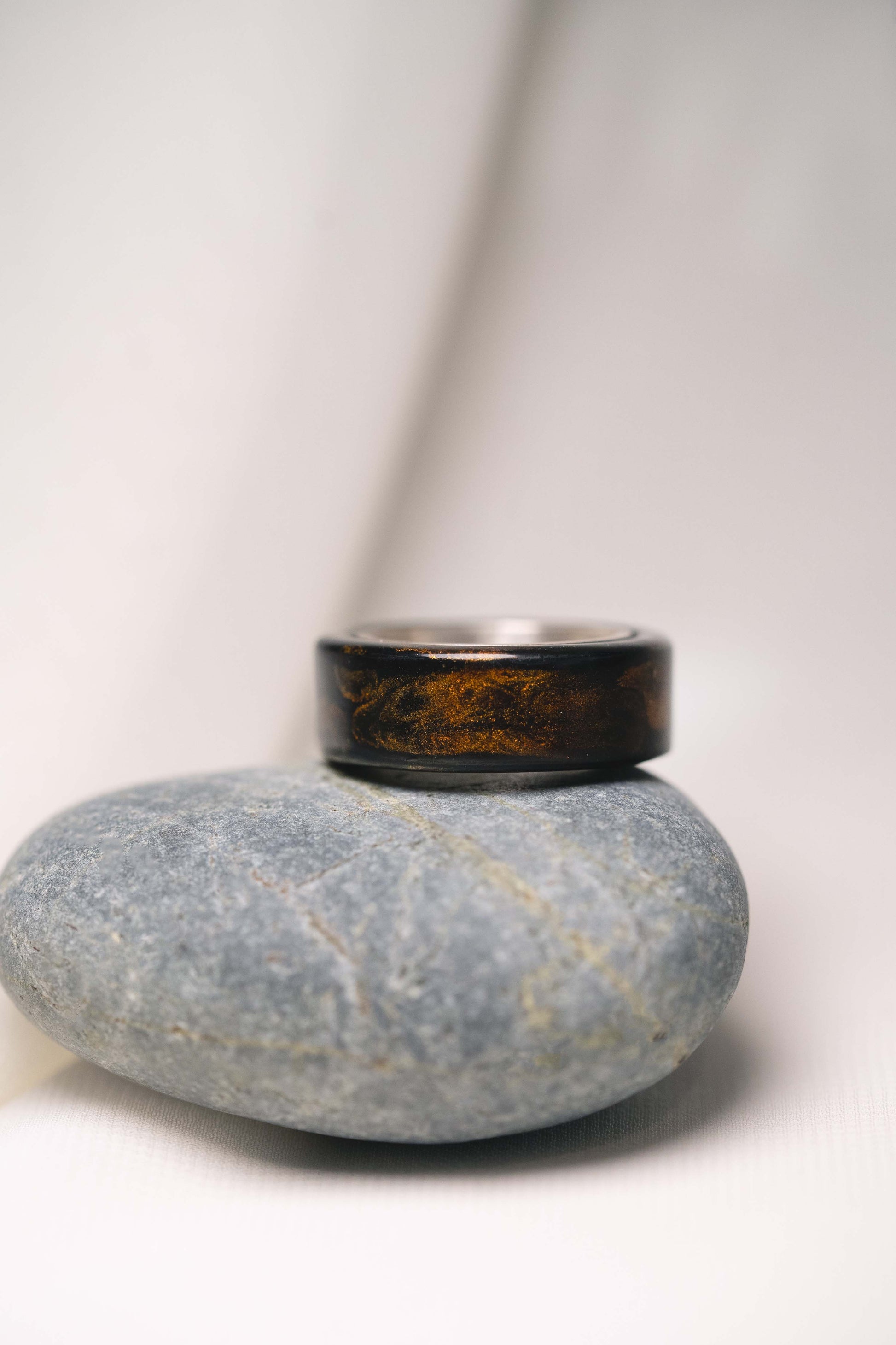 Black with Gold Lacquer Ring with 925 Silver