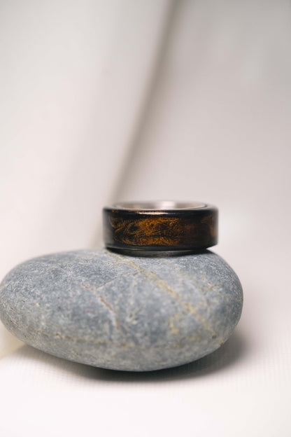 Black with Gold Lacquer Ring with 925 Silver