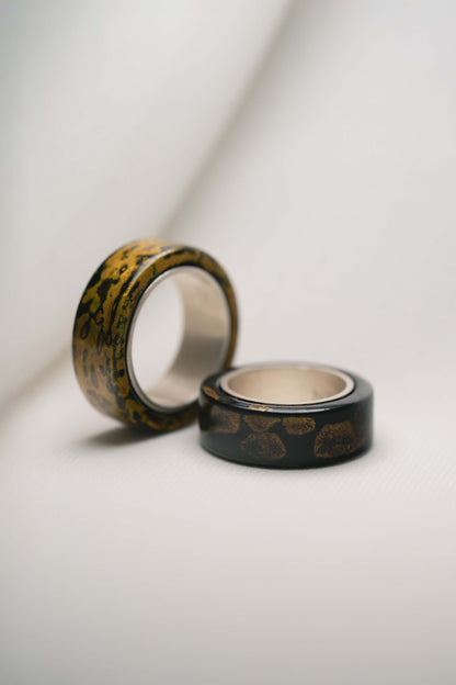 Black with Gold Lacquer Ring with 925 Silver